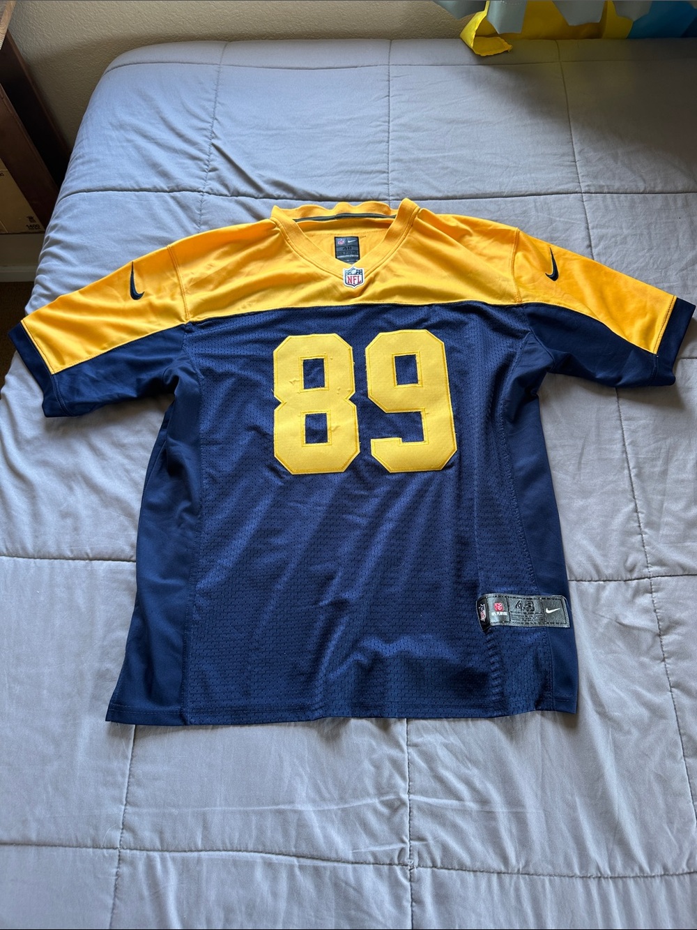 Nike Men’s Navy and Yellow No. 89 Football Jersey